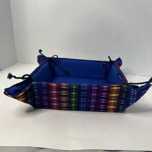 Guatemala Handmade Woven ARTISAN Multicolor Bread Basket With Tie Corners